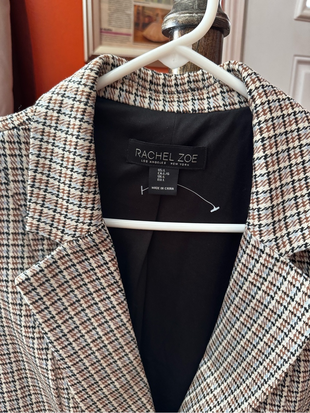 Rachel Zoe Plaid Blazer Jacket in Brown and Cream Houndstooth